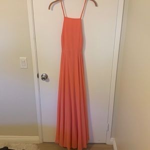 Salmon colored floor length dress